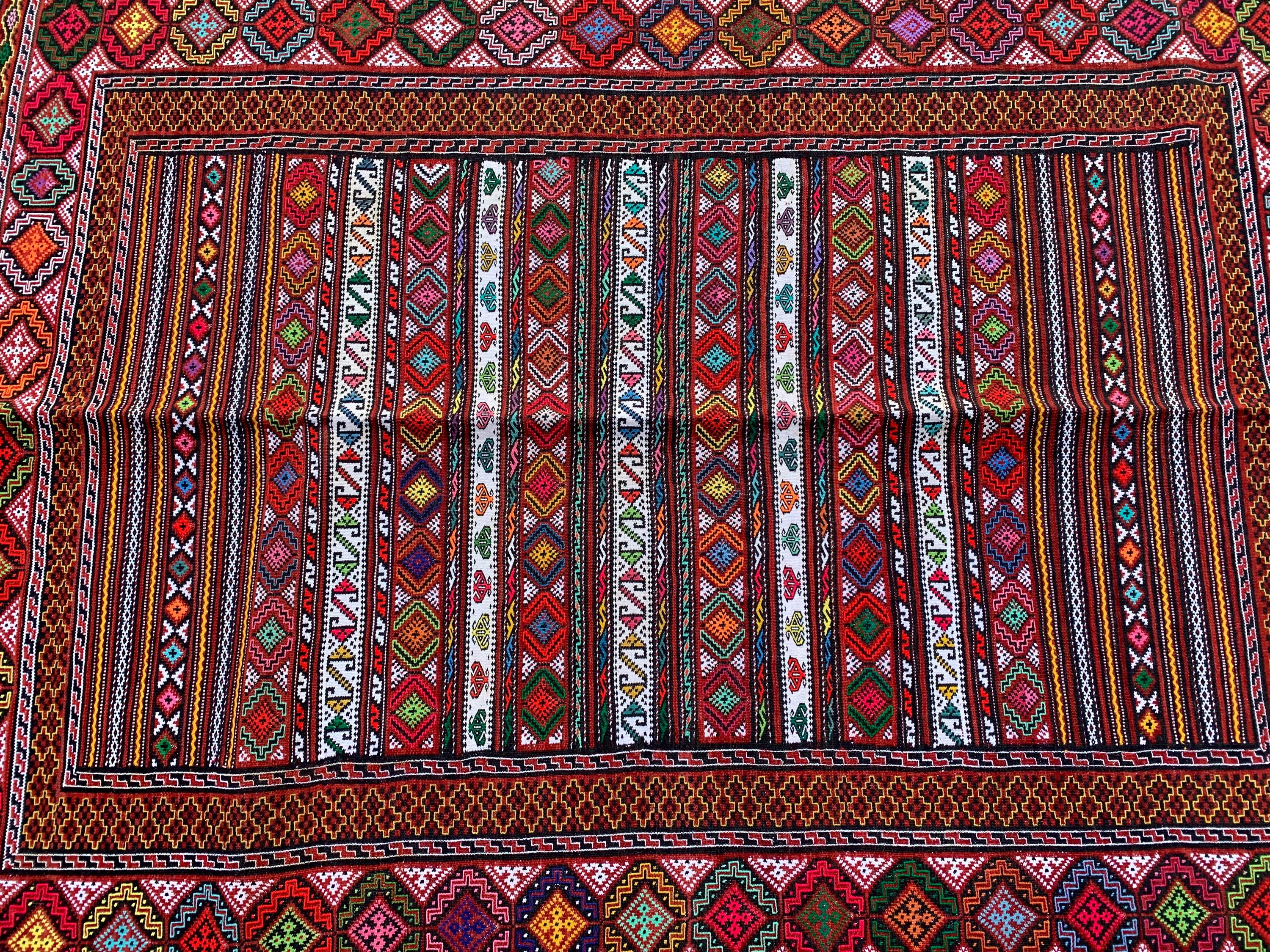 7x9ft, Kilim Rug –Turkmen Handwoven Wool Area Rug – Boho Tribal Geometric Carpet– Afghan Flatweave Rug – Large Living Room Decor 278x186 cm