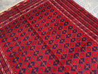 Bukhara Rug 6x9ft – Handknotted Red and Blue Wool Carpet – Afghan Traditional Geometric Area Rug – Oriental Tribal Living Room Decor