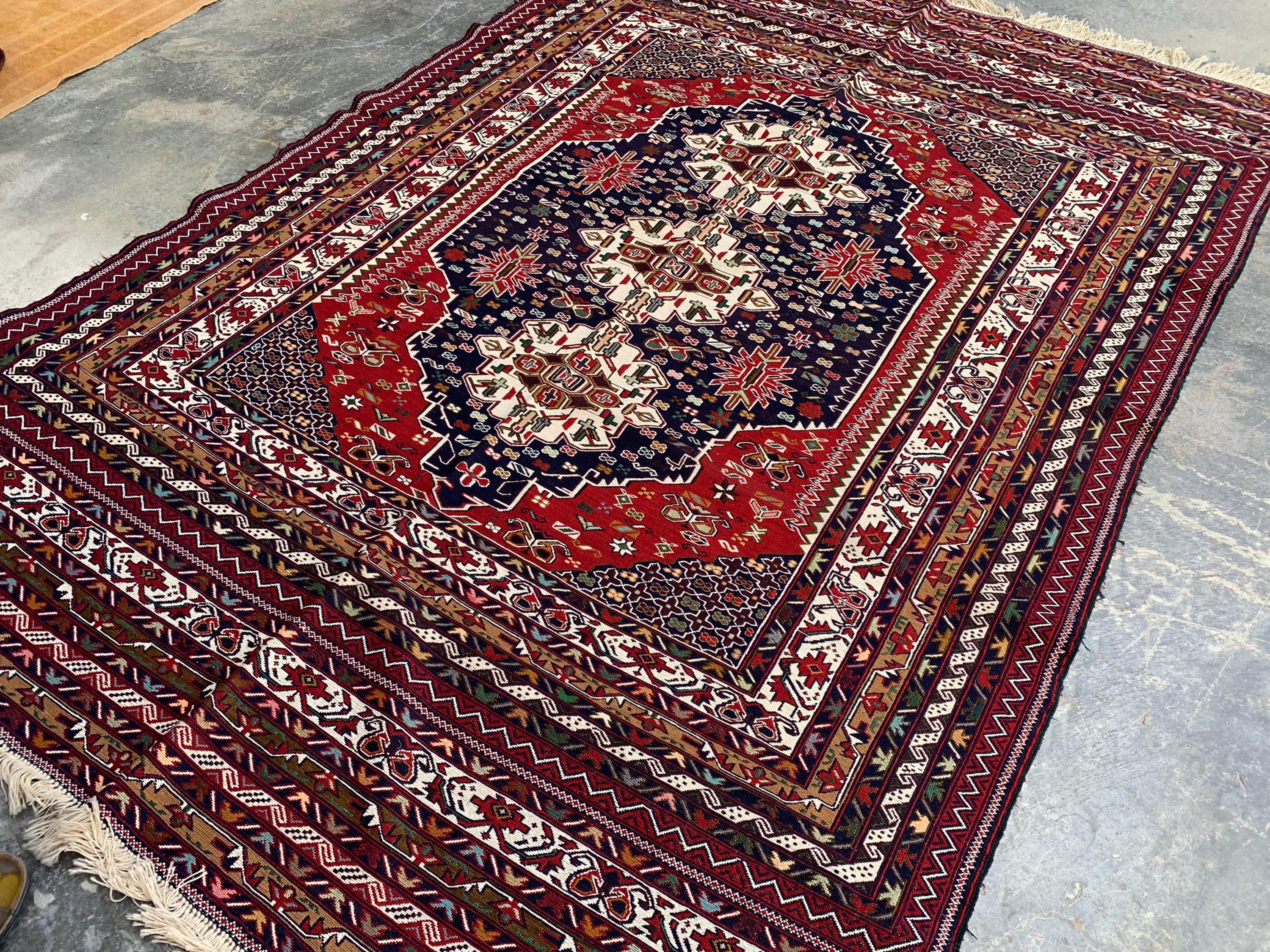 4'4x6'6ft Handwoven Afghan Persian Rug – Red Navy Wool Tribal Carpet – Central Medallion Oriental Area Rug – Boho Ethnic Decor, Bedroom Rug