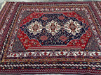 4'4x6'6ft Handwoven Afghan Persian Rug – Red Navy Wool Tribal Carpet – Central Medallion Oriental Area Rug – Boho Ethnic Decor, Bedroom Rug