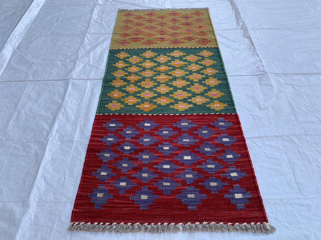 2x5 Short Hallway Kilim Rug, Turkmen Tribal Handmade Wool Area Rug, Flatweave vegetable dyed rug, Perfect for entryway, Kitchen, corridor
