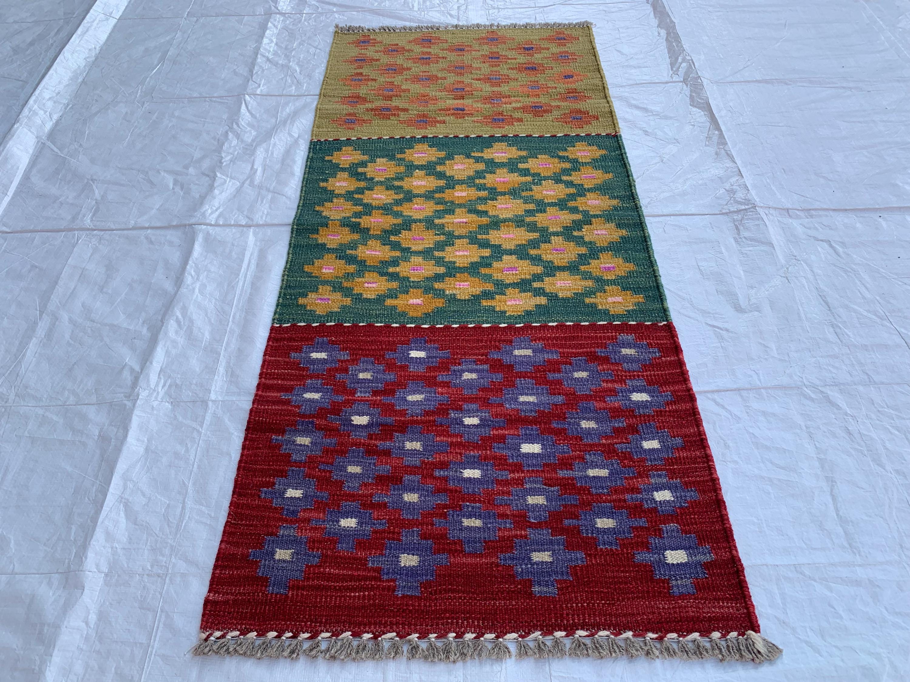 2x5 Short Hallway Kilim Rug, Turkmen Tribal Handmade Wool Area Rug, Flatweave vegetable dyed rug, Perfect for entryway, Kitchen, corridor