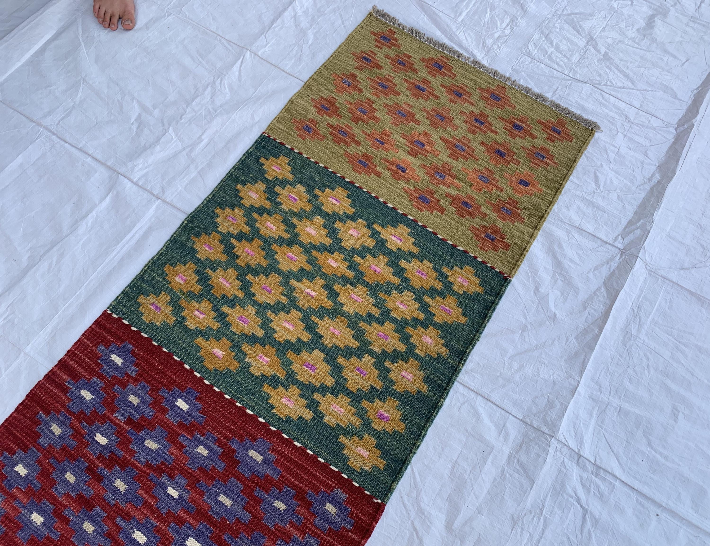 2x5 Short Hallway Kilim Rug, Turkmen Tribal Handmade Wool Area Rug, Flatweave vegetable dyed rug, Perfect for entryway, Kitchen, corridor