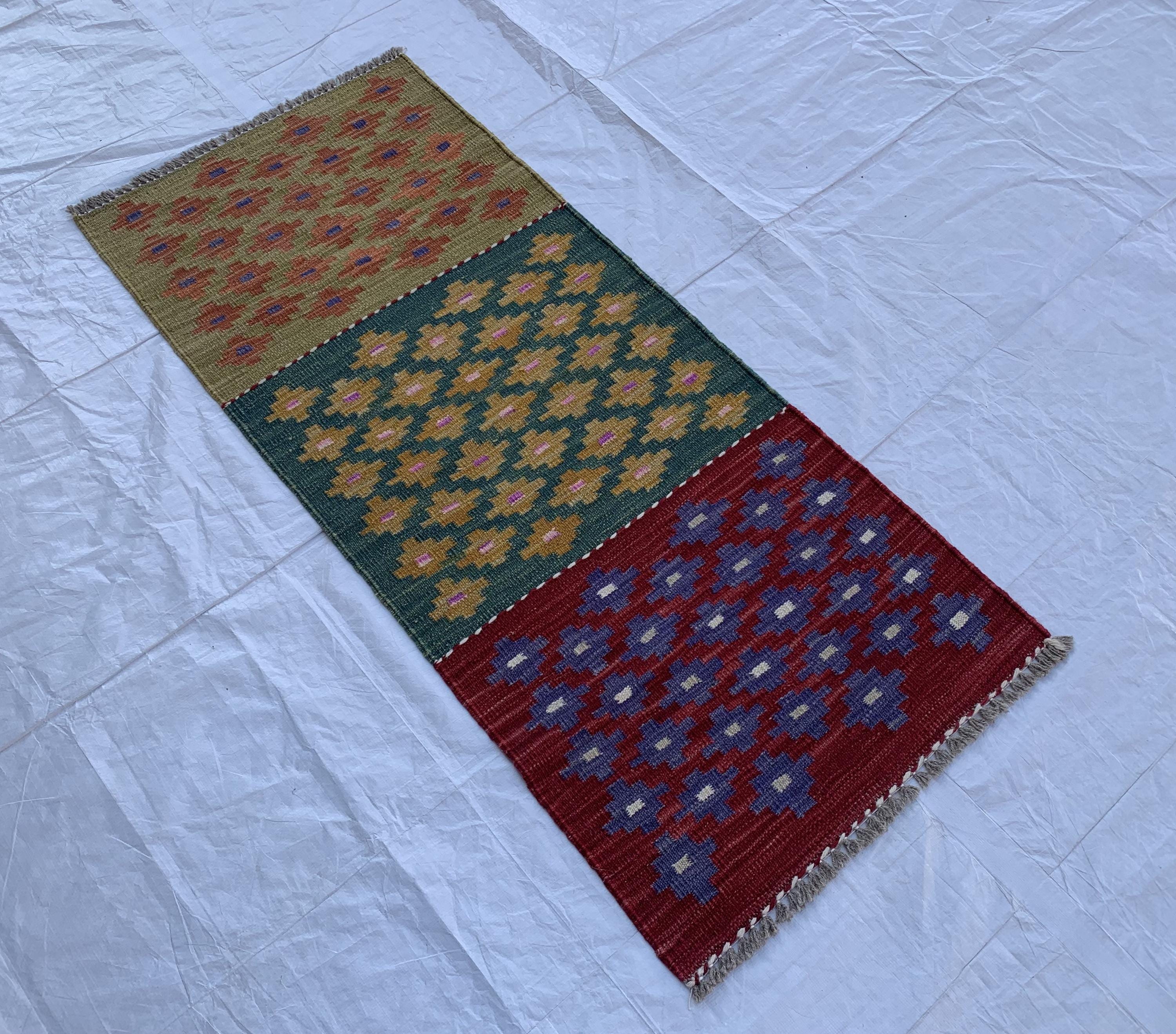 2x5 Short Hallway Kilim Rug, Turkmen Tribal Handmade Wool Area Rug, Flatweave vegetable dyed rug, Perfect for entryway, Kitchen, corridor