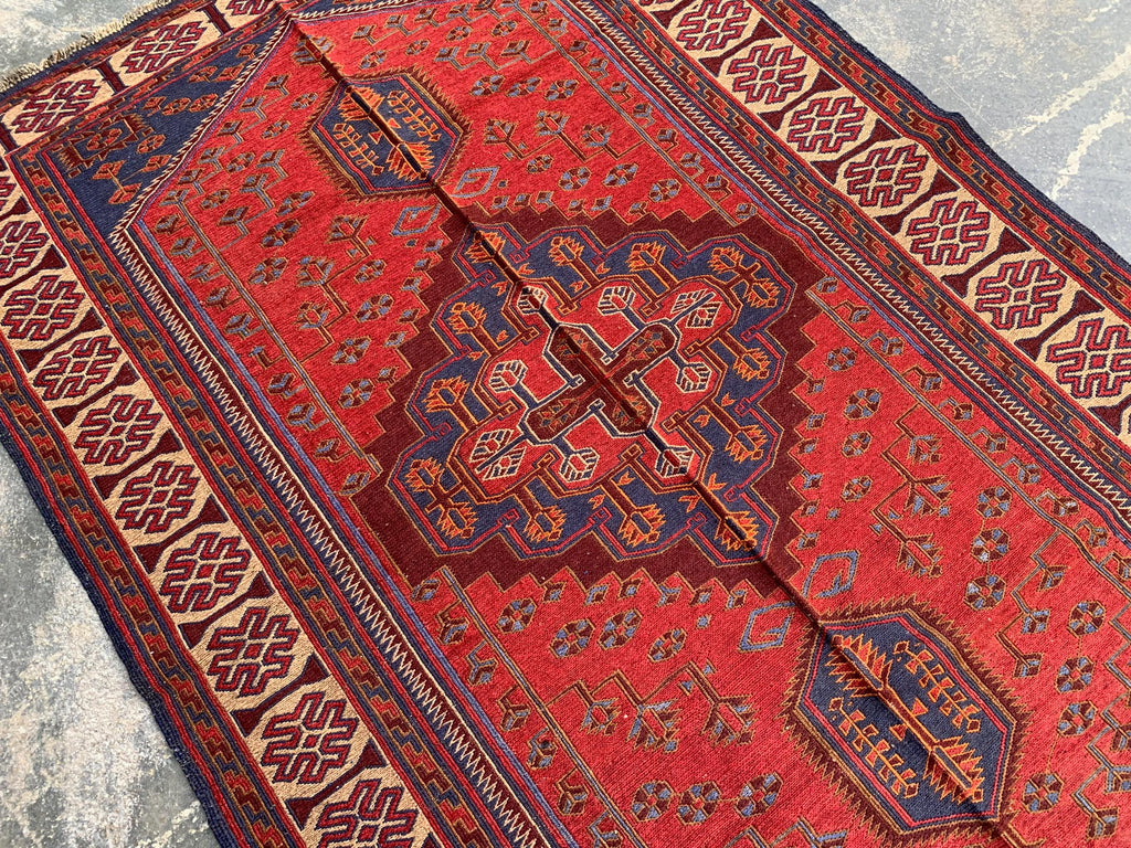 4x6ft Kitchen Rug Vintage Tribal Kilim Rug – Handwoven Wool Rug | Afghan Nomadic Carpet | Geometric Pattern | Boho Decor, Hallway Rug