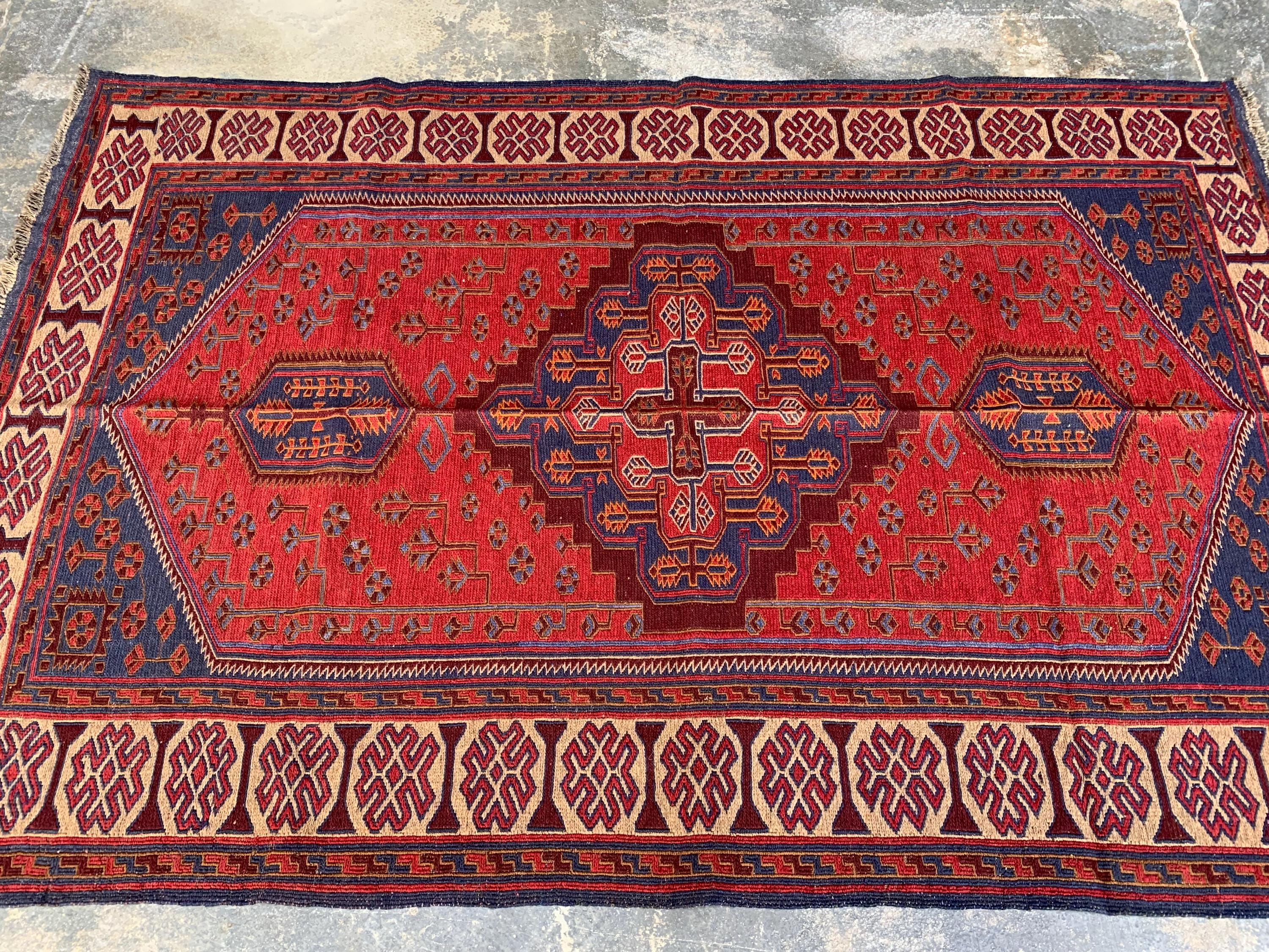 4x6ft Kitchen Rug Vintage Tribal Kilim Rug – Handwoven Wool Rug | Afghan Nomadic Carpet | Geometric Pattern | Boho Decor, Hallway Rug