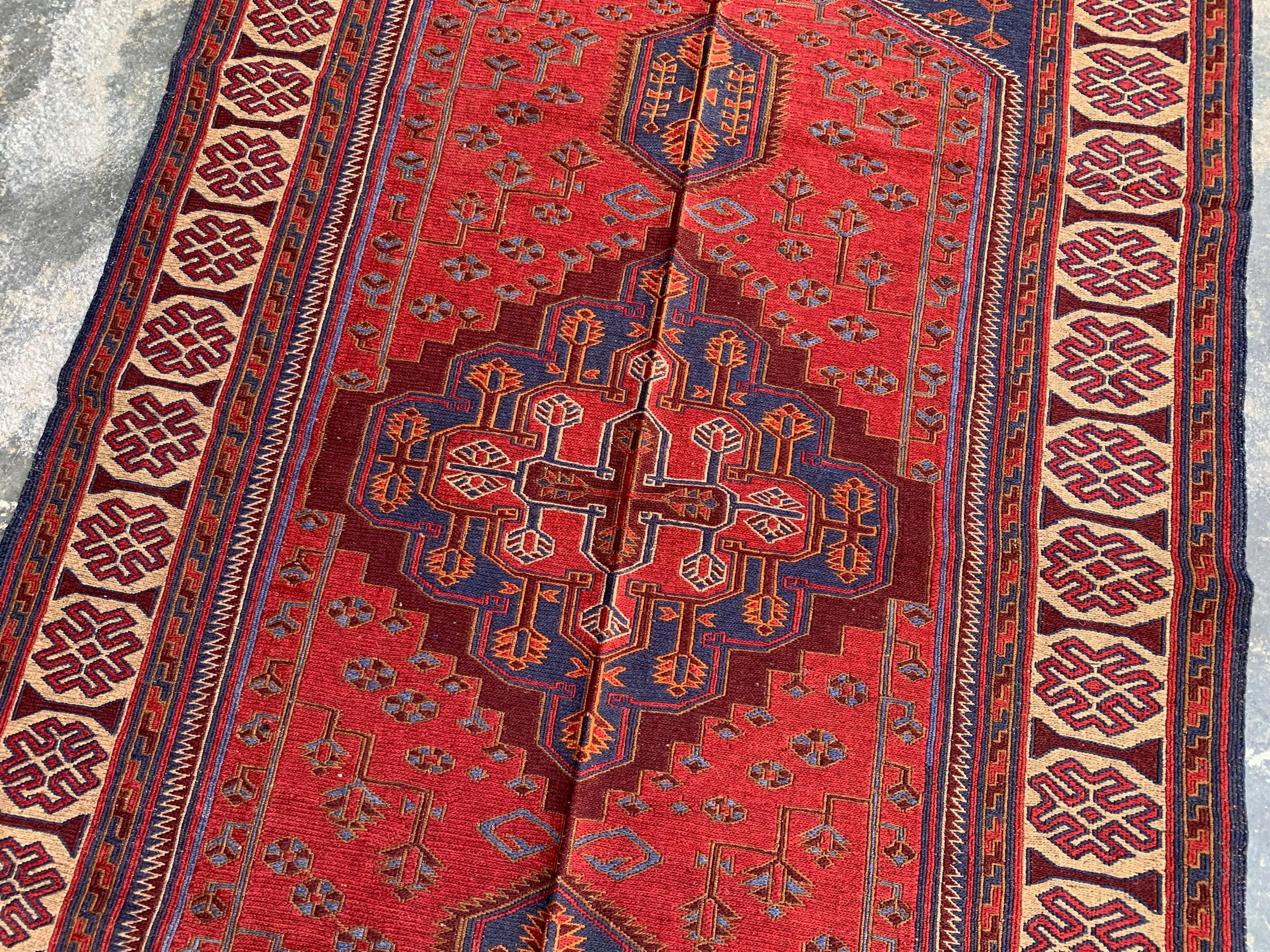 4x6ft Kitchen Rug Vintage Tribal Kilim Rug – Handwoven Wool Rug | Afghan Nomadic Carpet | Geometric Pattern | Boho Decor, Hallway Rug