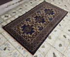 4x7ft Vintage Baluchi Rug Handwoven Tribal Afghan Carpet | Deep Indigo Blue & Earthy Brown Tones | Geometric Nomadic Design | Wool Area Rug
