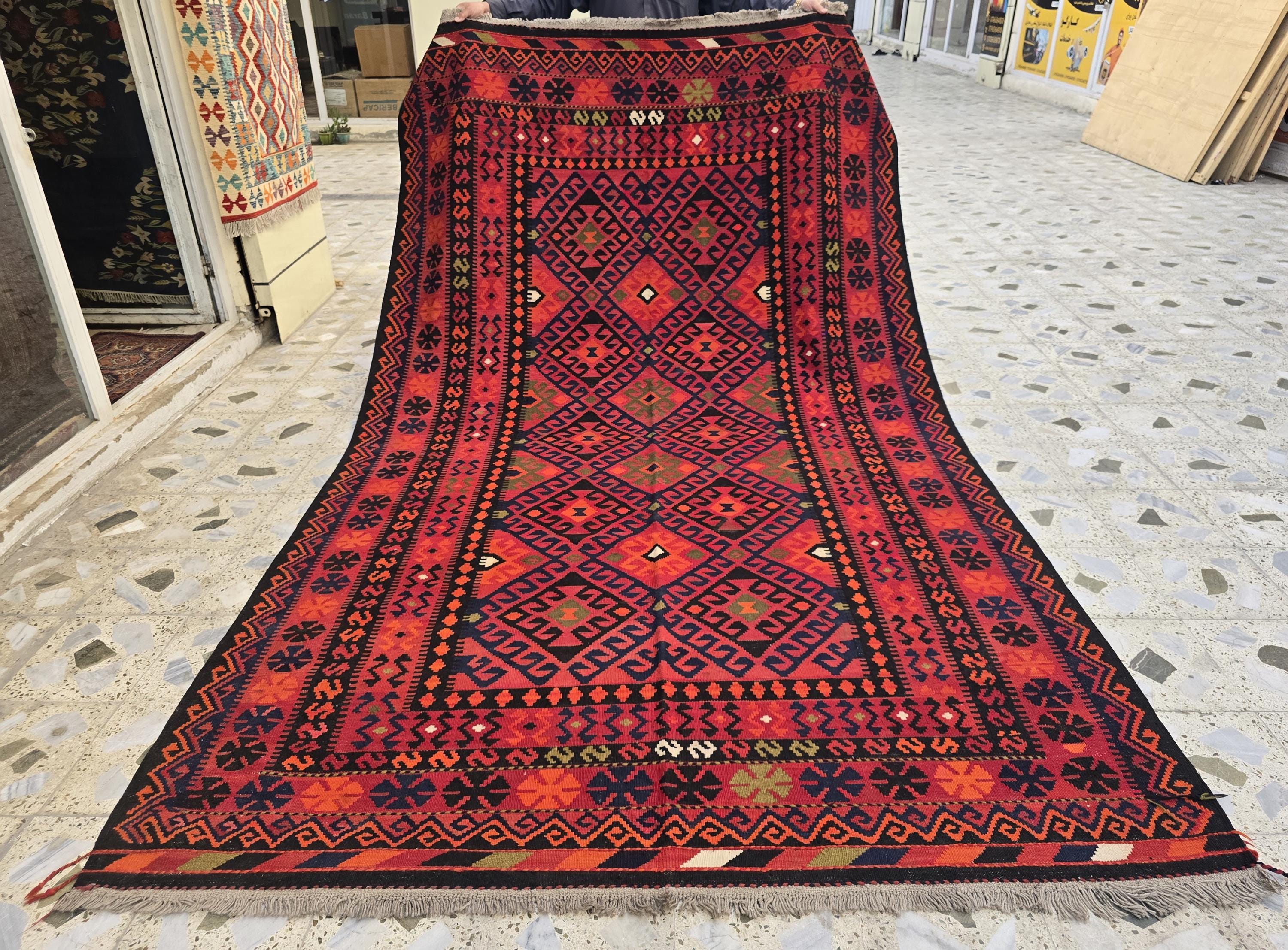 Red Kilim Rug 7x10ft – Vintage Handwoven Collectible | Boho Tribal Decor, Flatweave Area Rug, Functional & Decorative Piece, Living Room Rug