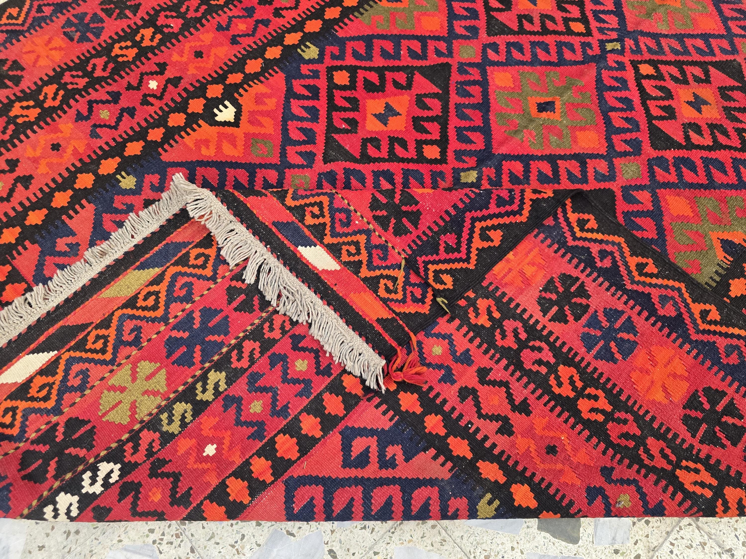 Red Kilim Rug 7x10ft – Vintage Handwoven Collectible | Boho Tribal Decor, Flatweave Area Rug, Functional & Decorative Piece, Living Room Rug