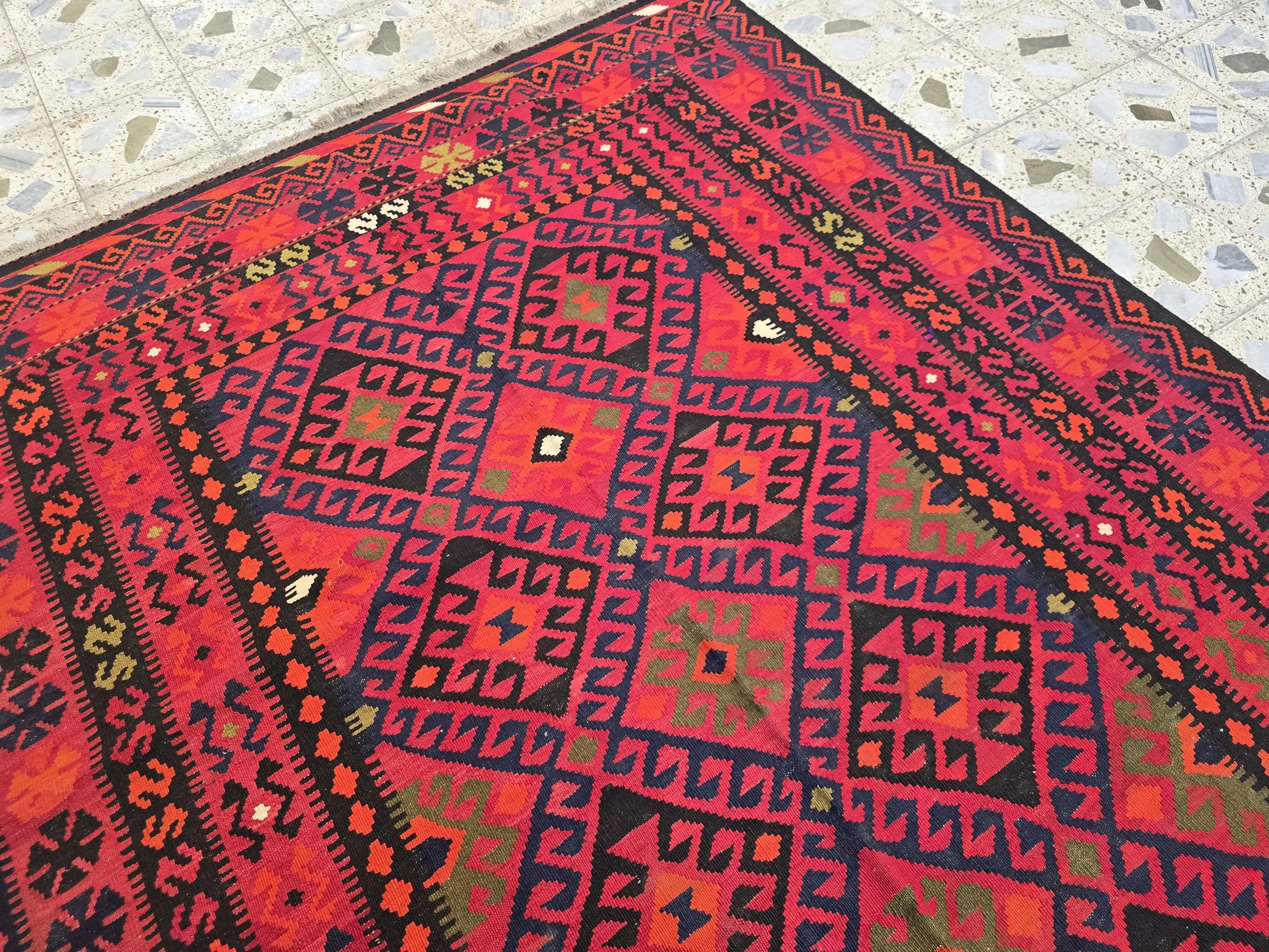 Red Kilim Rug 7x10ft – Vintage Handwoven Collectible | Boho Tribal Decor, Flatweave Area Rug, Functional & Decorative Piece, Living Room Rug