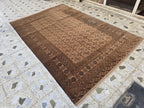Antique Ahal Gul Rug 7x10ft – 70-Year-Old Collectible Turkoman Carpet | Rich Brown Tones, Tribal Geometric Design, Functional & Decorative