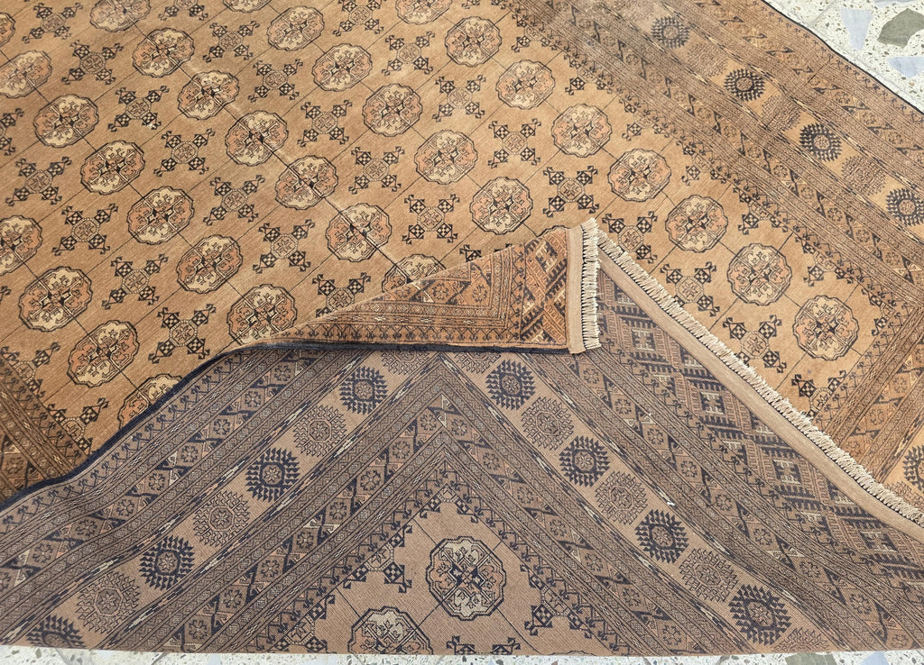 Antique Ahal Gul Rug 7x10ft – 70-Year-Old Collectible Turkoman Carpet | Rich Brown Tones, Tribal Geometric Design, Functional & Decorative