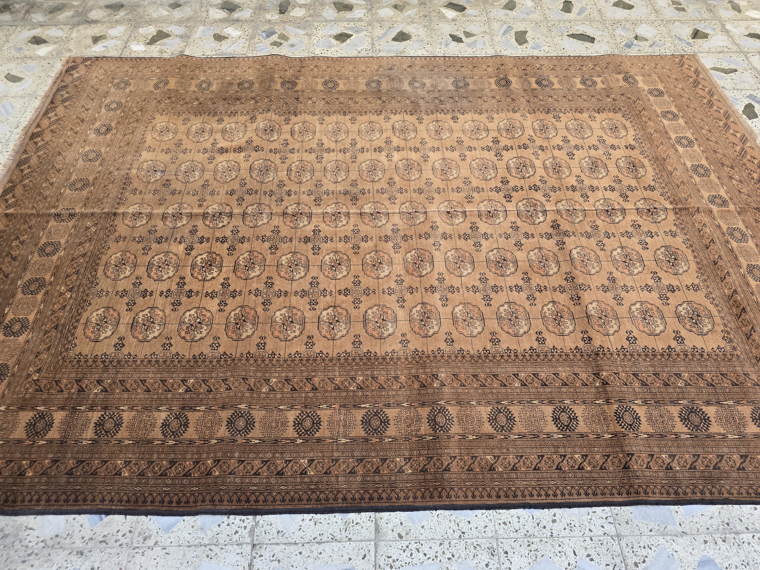 Antique Ahal Gul Rug 7x10ft – 70-Year-Old Collectible Turkoman Carpet | Rich Brown Tones, Tribal Geometric Design, Functional & Decorative