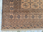 Antique Ahal Gul Rug 7x10ft – 70-Year-Old Collectible Turkoman Carpet | Rich Brown Tones, Tribal Geometric Design, Functional & Decorative