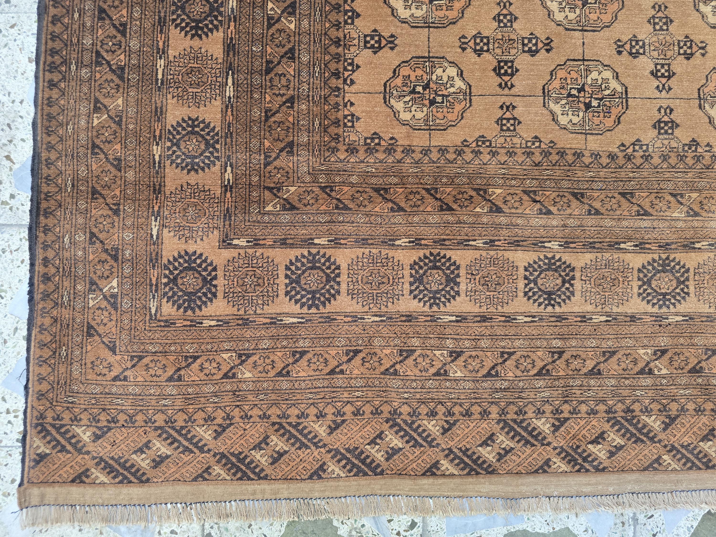 Antique Ahal Gul Rug 7x10ft – 70-Year-Old Collectible Turkoman Carpet | Rich Brown Tones, Tribal Geometric Design, Functional & Decorative