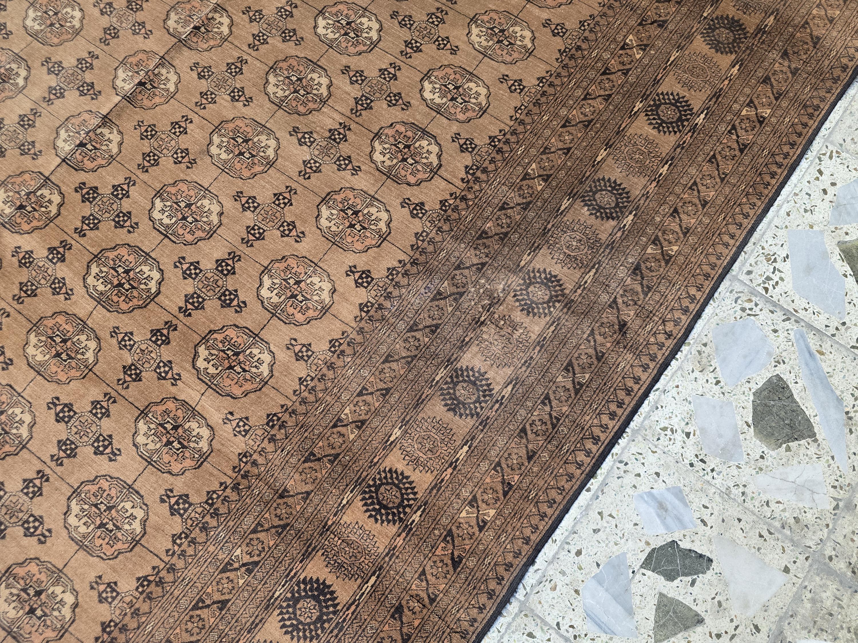 Antique Ahal Gul Rug 7x10ft – 70-Year-Old Collectible Turkoman Carpet | Rich Brown Tones, Tribal Geometric Design, Functional & Decorative