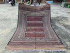 4x6 ft Handwoven Afghan Kilim Rug – Tribal Wool Flatweave Carpet, Cream & Burgundy Geometric Pattern, Boho Nomadic Area Rug, Ethnic Decor