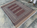 4x6 ft Handwoven Afghan Kilim Rug – Tribal Wool Flatweave Carpet, Cream & Burgundy Geometric Pattern, Boho Nomadic Area Rug, Ethnic Decor