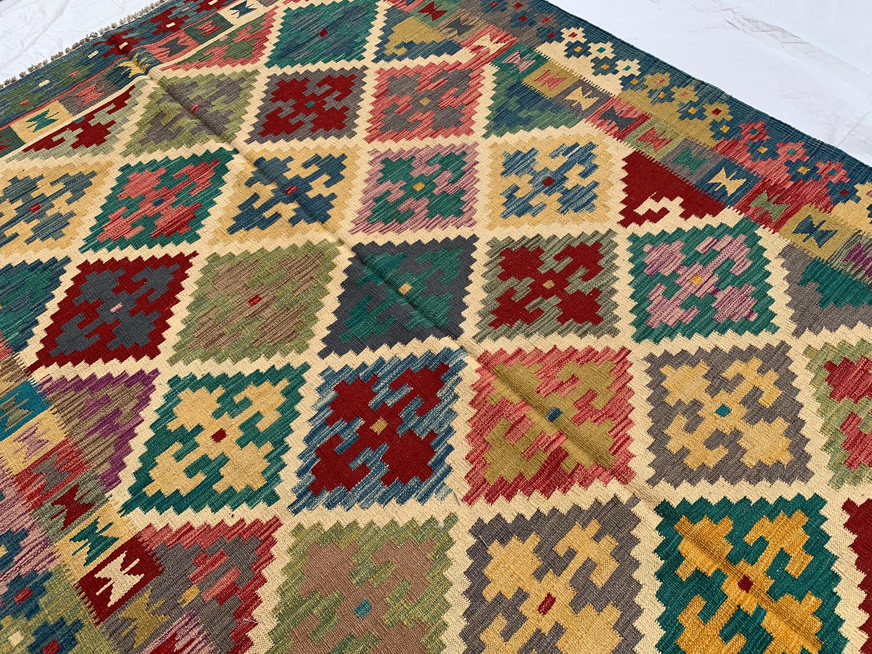6x10ft, Chobi Kilim Multicolor Rug – Large Handwoven Wool Area Rug, Tribal Afghan Flatweave Carpet, Boho Living Room Floor Decor 294x199 cm