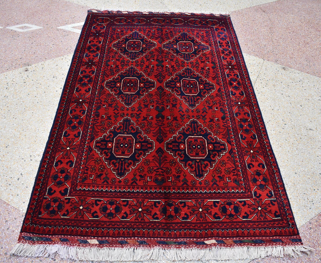 3x6Ft Bukhara Rug Turkmen 100% Wool Afghan Veg dyes Handmade Bukhara Pattern Turkmen Oriental Rug, Rugs For Living Room, Bedroom Rug