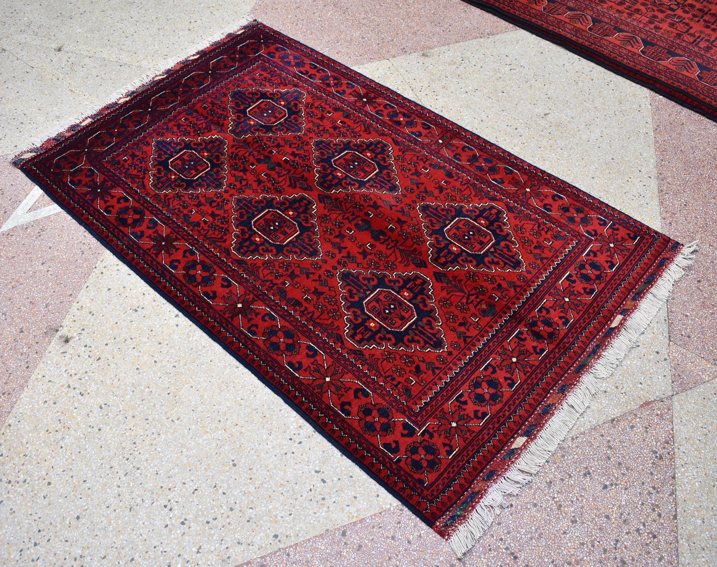 3x6Ft Bukhara Rug Turkmen 100% Wool Afghan Veg dyes Handmade Bukhara Pattern Turkmen Oriental Rug, Rugs For Living Room, Bedroom Rug