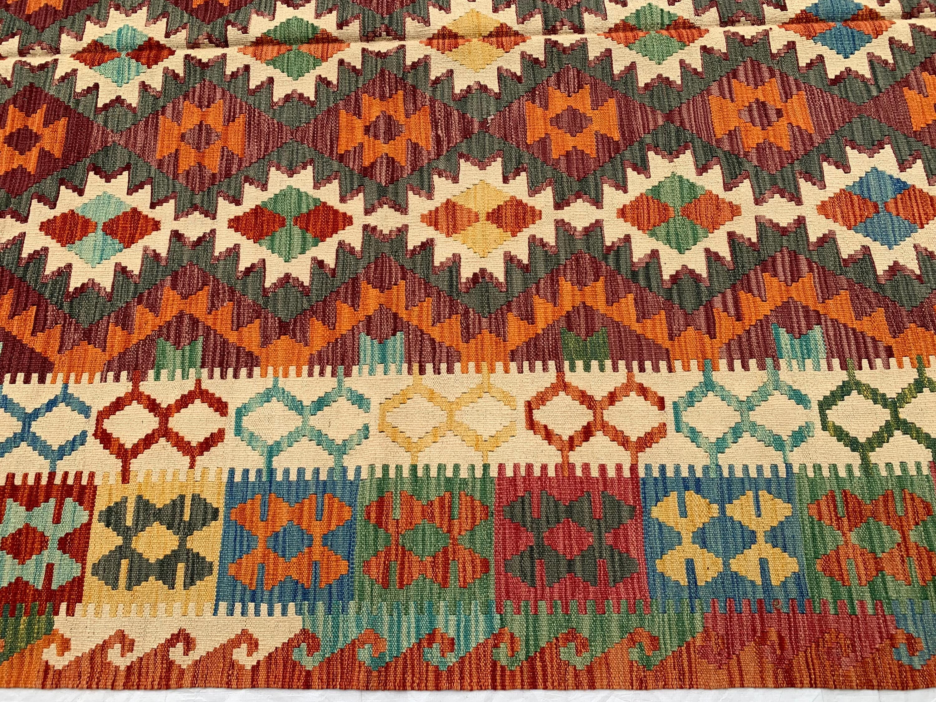 7x10ft Large Chobi Kilim Multicolor Rug – Turkmen Handwoven Wool Area Rug, Tribal Afghan Flatweave Carpet, Boho Living Room Floor Decor
