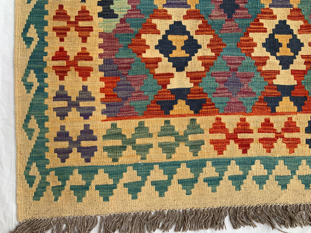 7x10ft Kilim Multicolor Rug – Large Handwoven Wool Area Rug, Tribal Afghan Flatweave Carpet, Boho decor, rug for living room 293x202 cm