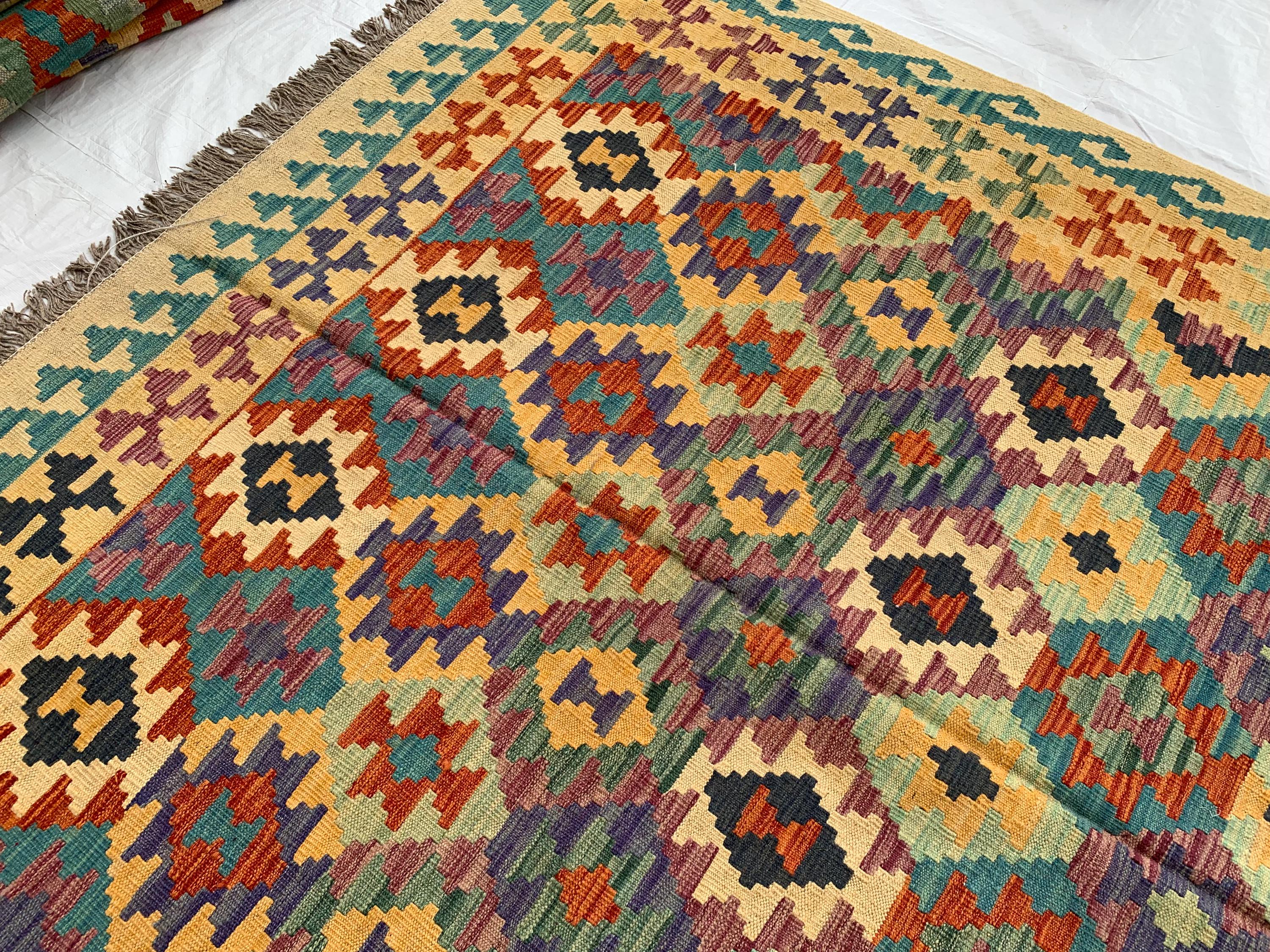 7x10ft Kilim Multicolor Rug – Large Handwoven Wool Area Rug, Tribal Afghan Flatweave Carpet, Boho decor, rug for living room 293x202 cm
