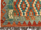 7x10ft, Large flatweave Afghan Kilim Rug, Turkmen Handmade Wool Area Rug, Green and Red Rug, Rug for Living Room, Bedroom Rug 283 x 206 cm