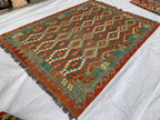 7x10ft, Large flatweave Afghan Kilim Rug, Turkmen Handmade Wool Area Rug, Green and Red Rug, Rug for Living Room, Bedroom Rug 283 x 206 cm