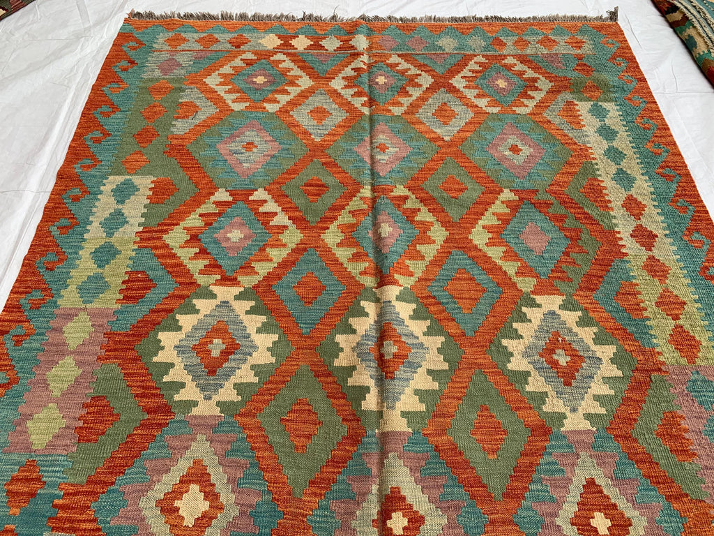 Large Handwoven Afghan Kilim Rug, 9.10x6.7ft, Flatweave Turkmen Wool Area Rug, Multicolor Kilim Rug, Rug for Farmhouse, Picnic Outdoor Use