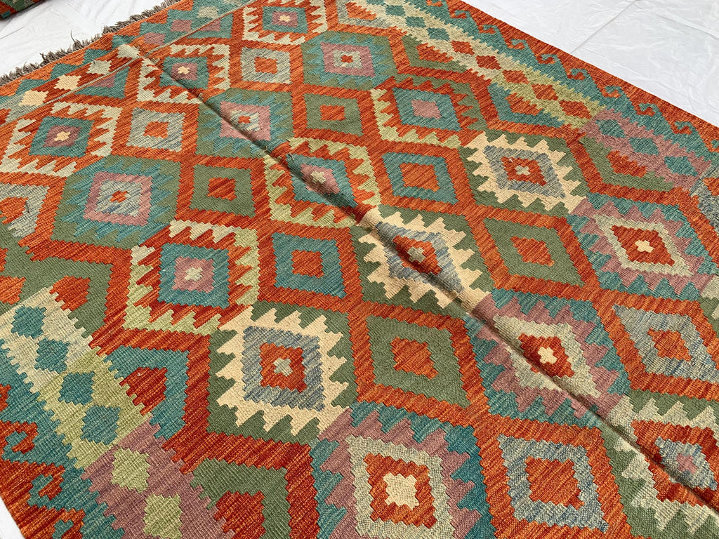 Large Handwoven Afghan Kilim Rug, 9.10x6.7ft, Flatweave Turkmen Wool Area Rug, Multicolor Kilim Rug, Rug for Farmhouse, Picnic Outdoor Use