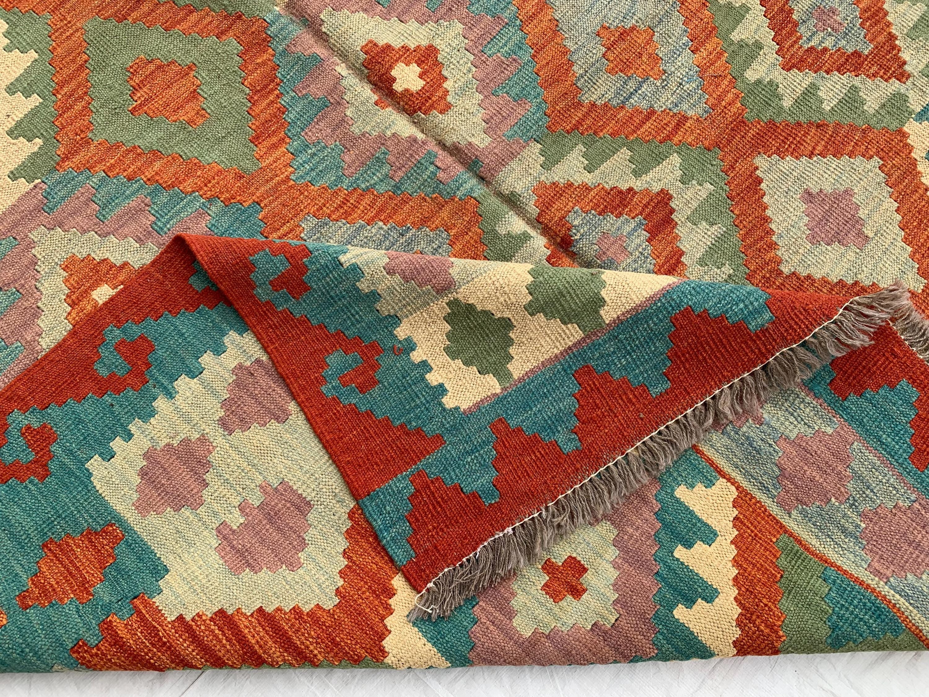 Large Handwoven Afghan Kilim Rug, 9.10x6.7ft, Flatweave Turkmen Wool Area Rug, Multicolor Kilim Rug, Rug for Farmhouse, Picnic Outdoor Use
