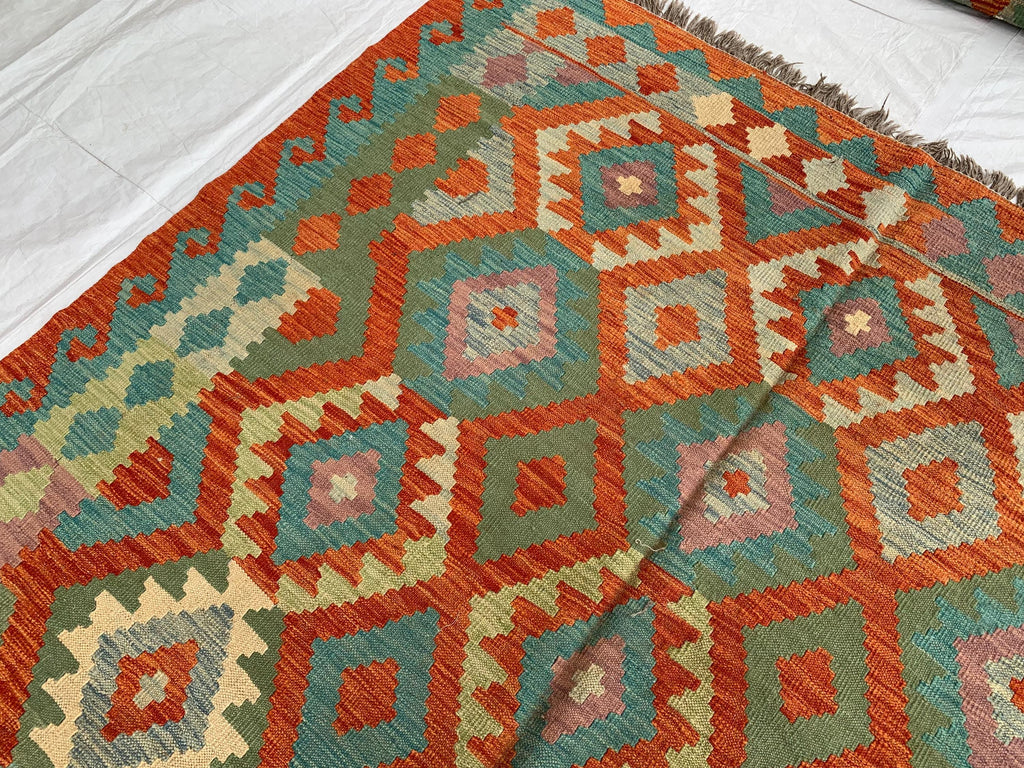 Large Handwoven Afghan Kilim Rug, 9.10x6.7ft, Flatweave Turkmen Wool Area Rug, Multicolor Kilim Rug, Rug for Farmhouse, Picnic Outdoor Use
