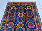 Navy Blue Beljik Rug 6x8ft – Hand-Knotted Afghan Wool Area Rug, Tribal Geometric Design, Oriental Carpet, Boho Home Decor, Living room rug