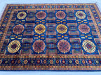 Navy Blue Beljik Rug 6x8ft – Hand-Knotted Afghan Wool Area Rug, Tribal Geometric Design, Oriental Carpet, Boho Home Decor, Living room rug