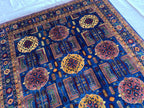 Navy Blue Beljik Rug 6x8ft – Hand-Knotted Afghan Wool Area Rug, Tribal Geometric Design, Oriental Carpet, Boho Home Decor, Living room rug
