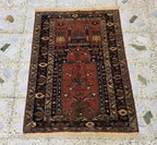 Handwoven Prayer Mat 3.6x2.6ft, Turkmen Wool Handmade Rugs, Wall Hanging Rug, Collectible Afghan Rug