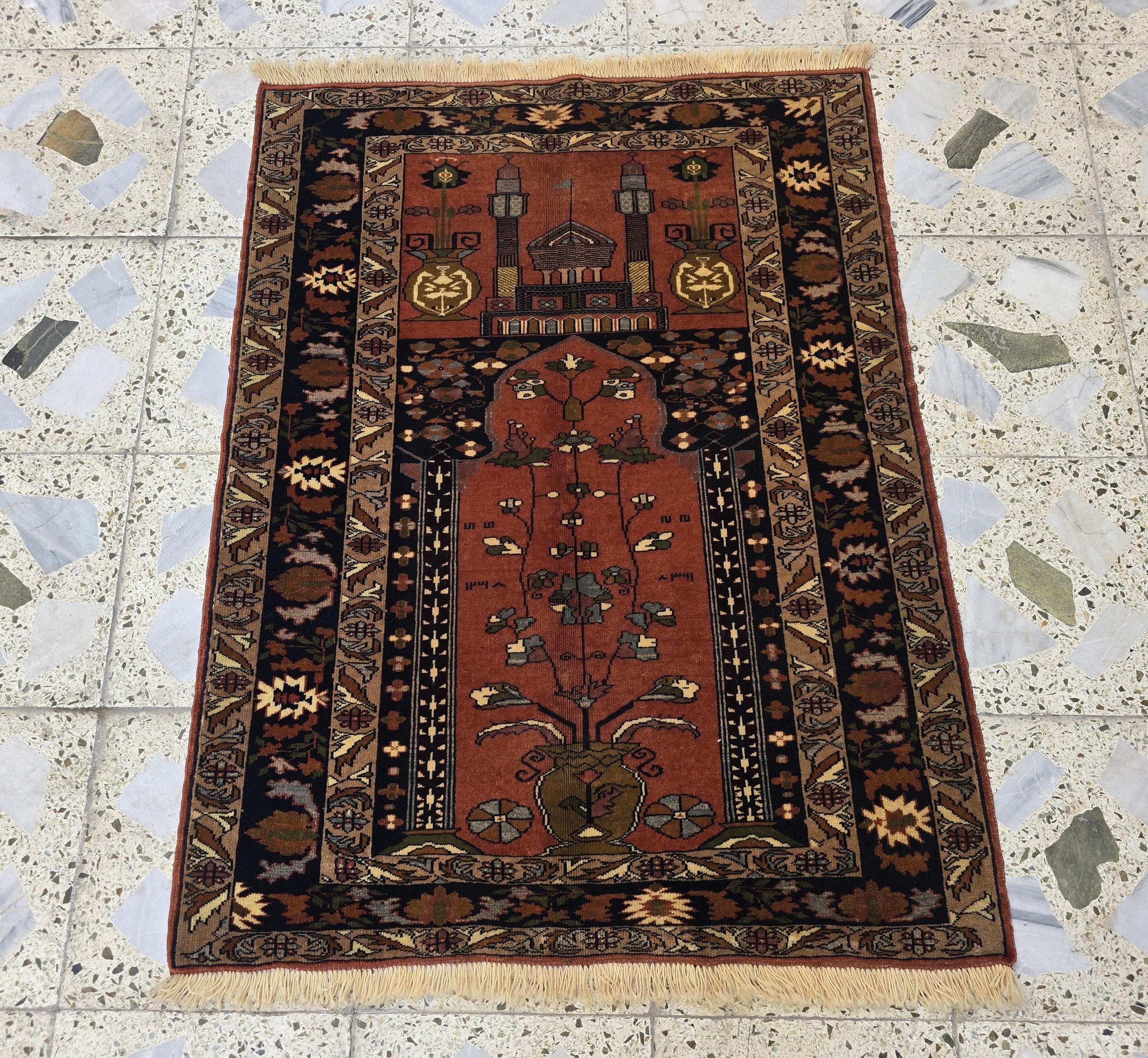 Handwoven Prayer Mat 3.6x2.6ft, Turkmen Wool Handmade Rugs, Wall Hanging Rug, Collectible Afghan Rug
