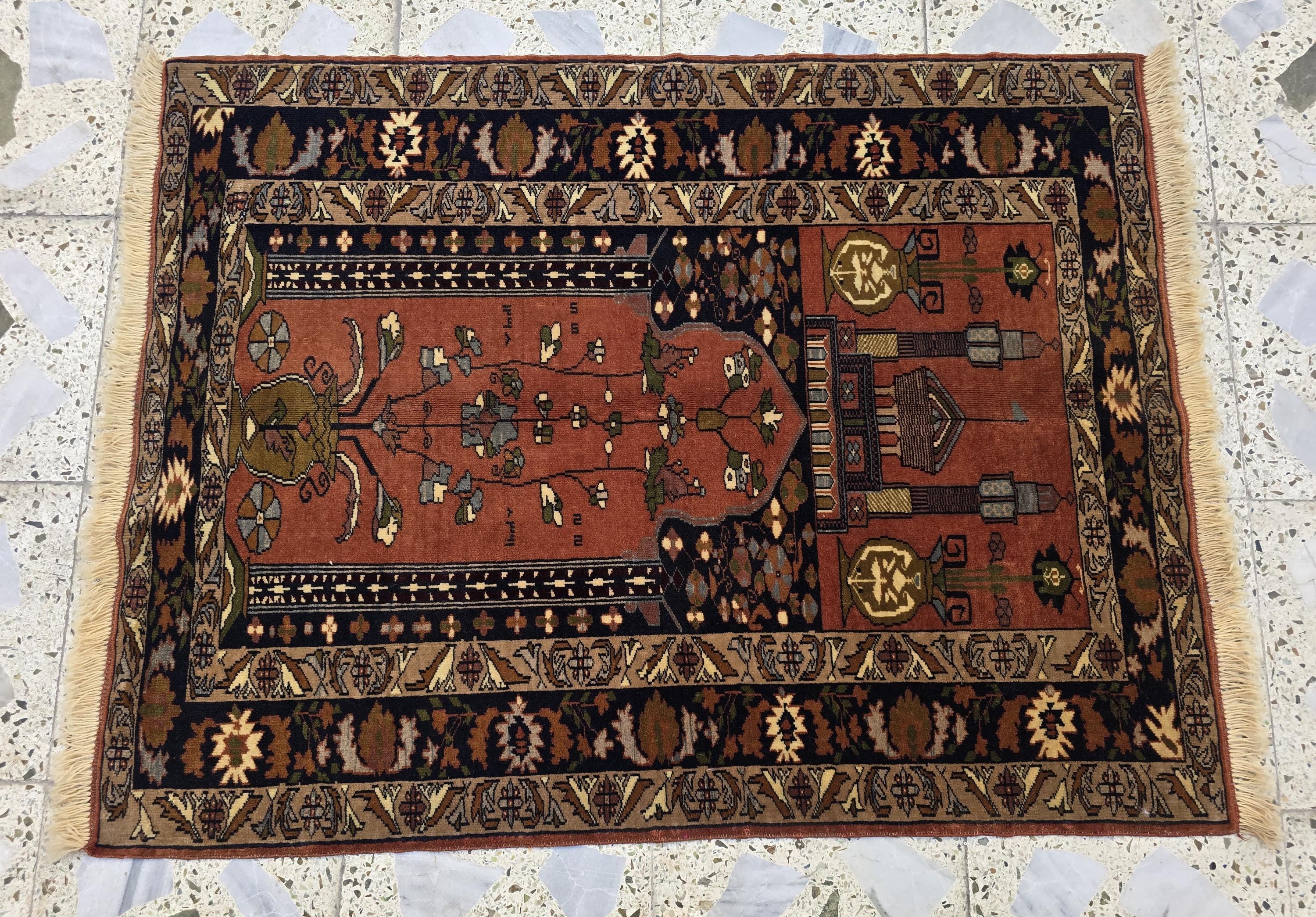 Handwoven Prayer Mat 3.6x2.6ft, Turkmen Wool Handmade Rugs, Wall Hanging Rug, Collectible Afghan Rug