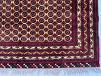 5x7ft Hoja Roshnai Beljik Rug – Handwoven Afghan Area Rug in Burgundy, Cream & Black – Geometric Repeating Pattern – Tribal Wool Carpet