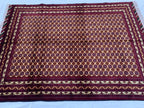 5x7ft Hoja Roshnai Beljik Rug – Handwoven Afghan Area Rug in Burgundy, Cream & Black – Geometric Repeating Pattern – Tribal Wool Carpet