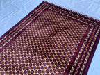 5x7ft Hoja Roshnai Beljik Rug – Handwoven Afghan Area Rug in Burgundy, Cream & Black – Geometric Repeating Pattern – Tribal Wool Carpet