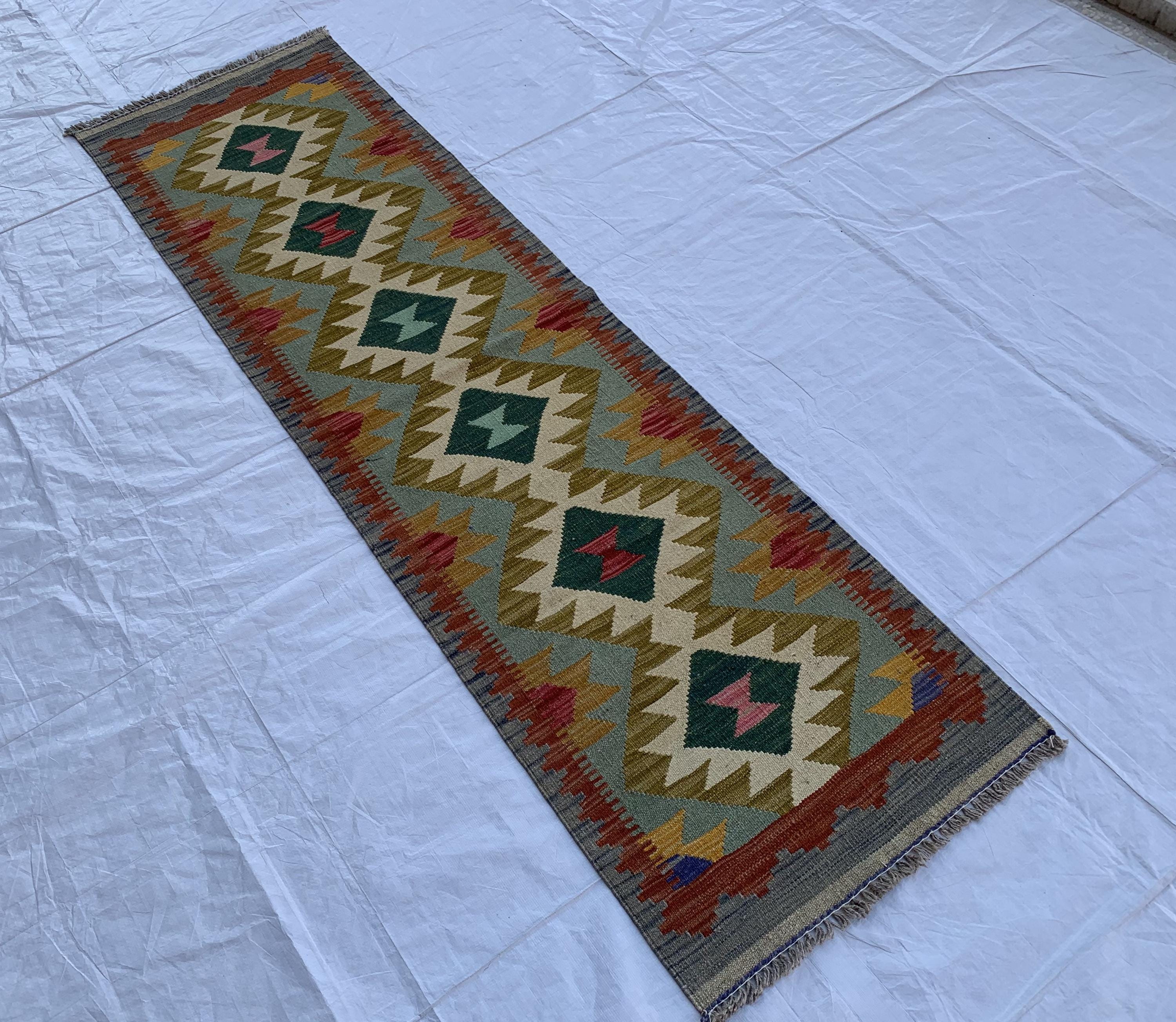 2x7 Hallway Rug, Afghan Handmade Kilim Rug, Turkmen Flatweave Wool Area Rug, Vegetable Dyed Rug, Kilim narrow rug, entryway rug 212x63 cm