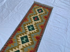 2x7 Hallway Rug, Afghan Handmade Kilim Rug, Turkmen Flatweave Wool Area Rug, Vegetable Dyed Rug, Kilim narrow rug, entryway rug 212x63 cm