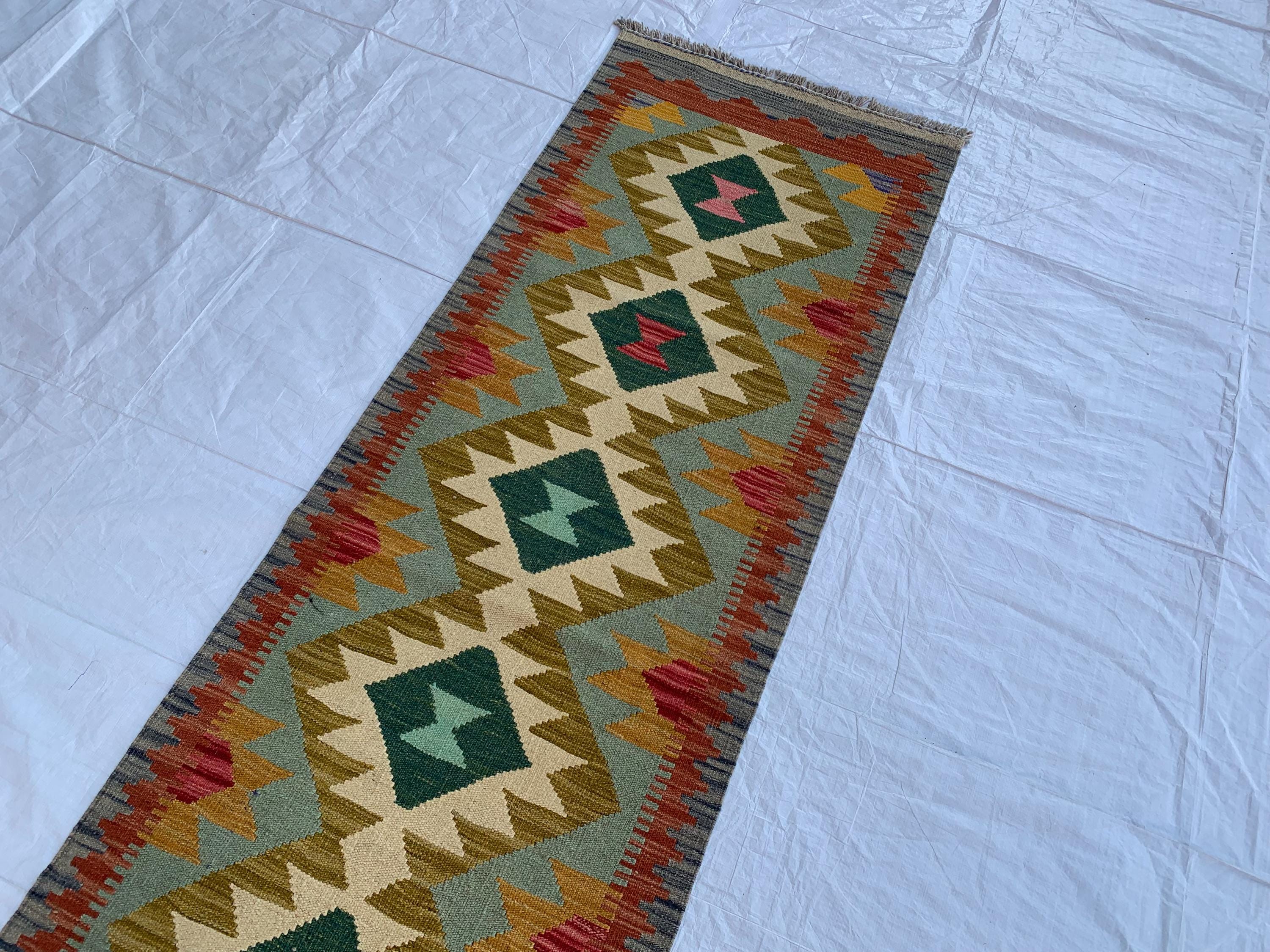 2x7 Hallway Rug, Afghan Handmade Kilim Rug, Turkmen Flatweave Wool Area Rug, Vegetable Dyed Rug, Kilim narrow rug, entryway rug 212x63 cm