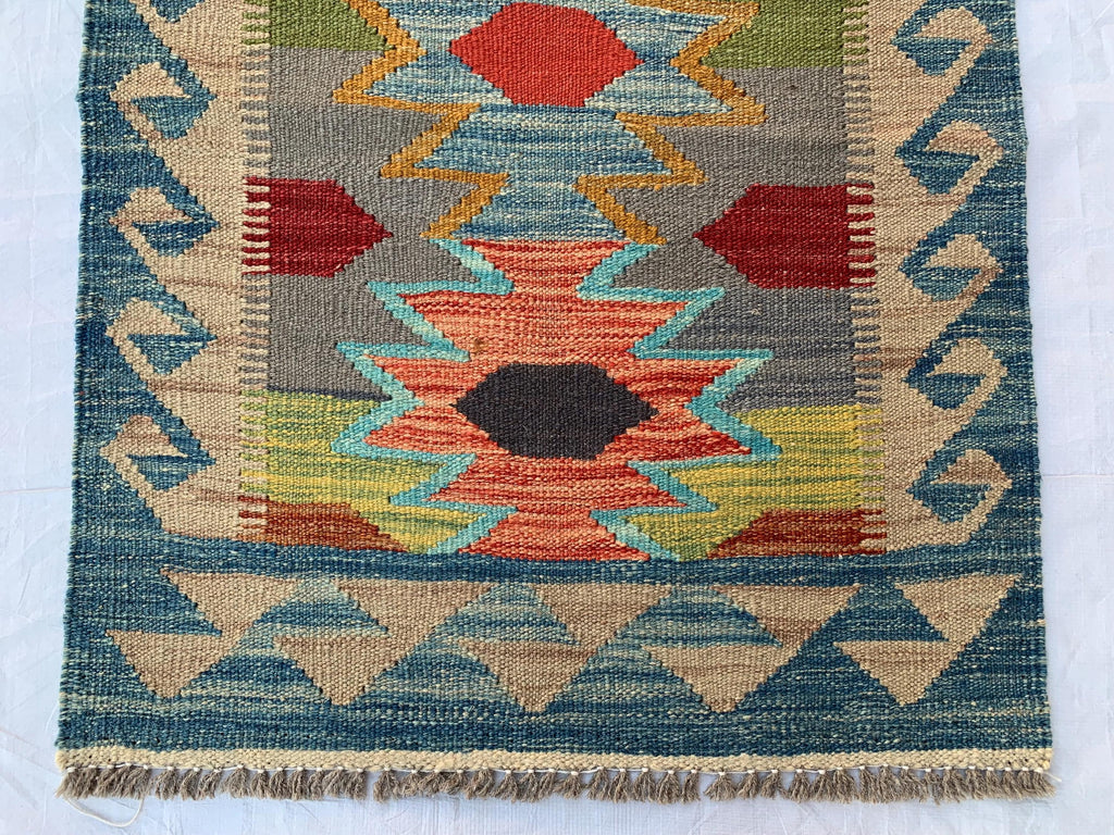 Flatweave Afghan Handmade Hallway Kilim Runner, Turkmen Traditional Wool Area Rug, Vegetable Dyed Rug, Rug for Kitchen, Entryway Rug 197x65