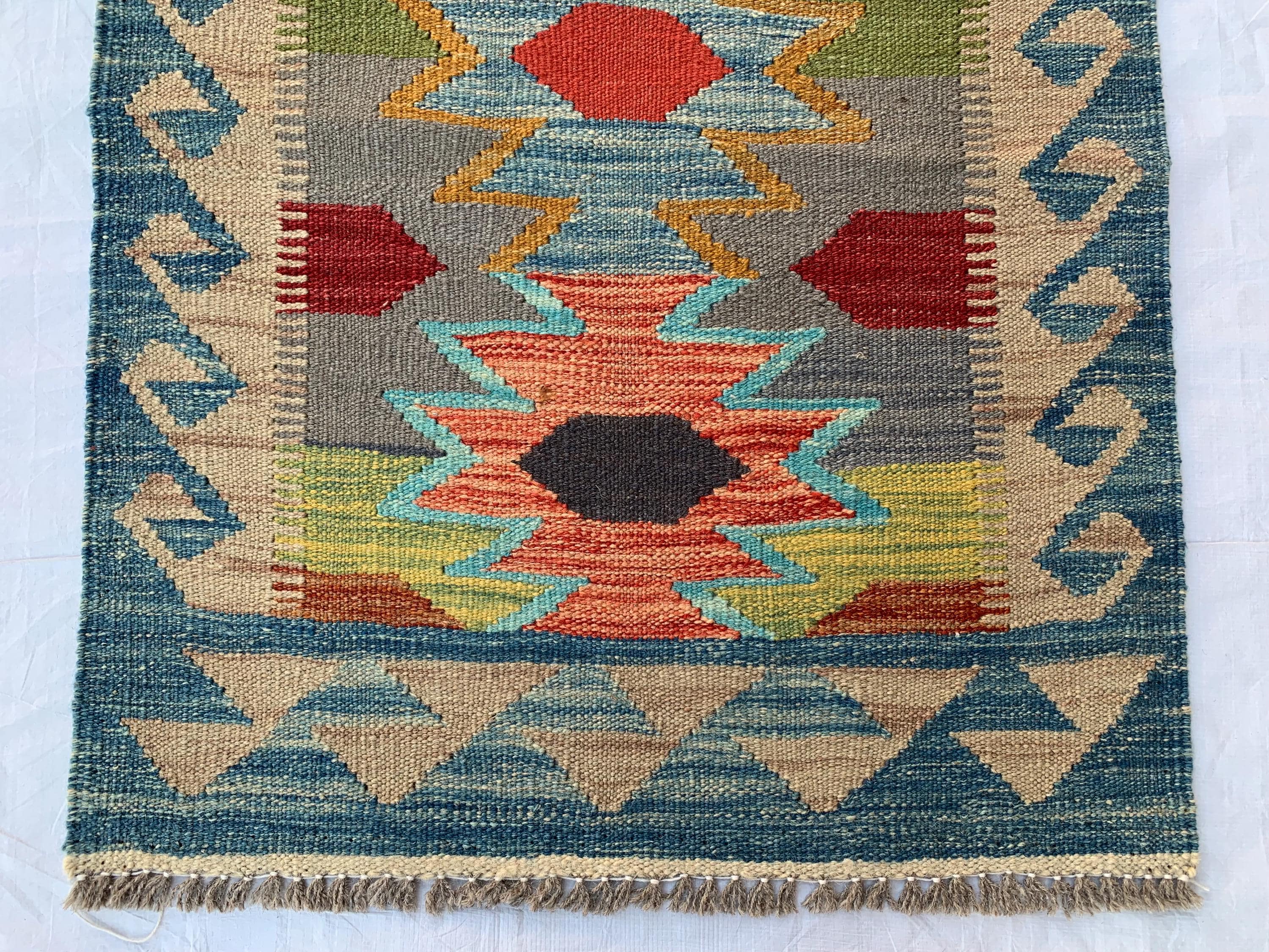 Flatweave Afghan Handmade Hallway Kilim Runner, Turkmen Traditional Wool Area Rug, Vegetable Dyed Rug, Rug for Kitchen, Entryway Rug 197x65