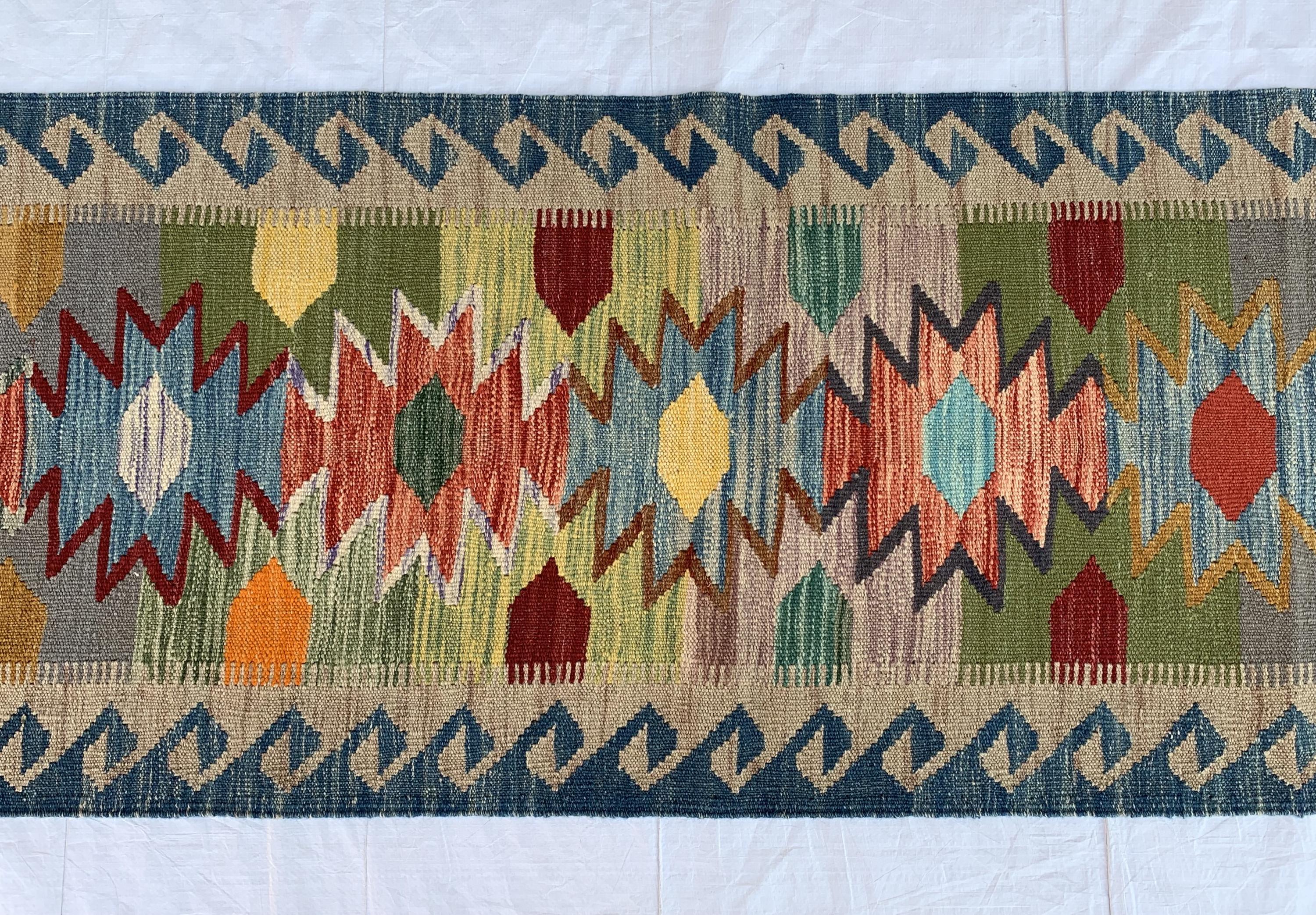 Flatweave Afghan Handmade Hallway Kilim Runner, Turkmen Traditional Wool Area Rug, Vegetable Dyed Rug, Rug for Kitchen, Entryway Rug 197x65